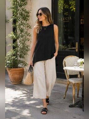 Eileen Fisher Silk Georgette Longline Crepe Tank Top Minimalist Women's XS